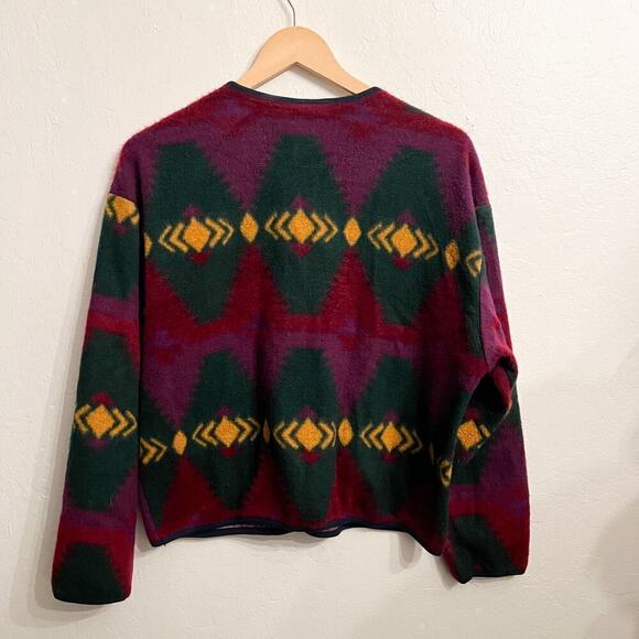 Vintage David Wayne Southwest Fleece Jacket Medium Green Western Boho Aztec 90's - Picture 6 of 6